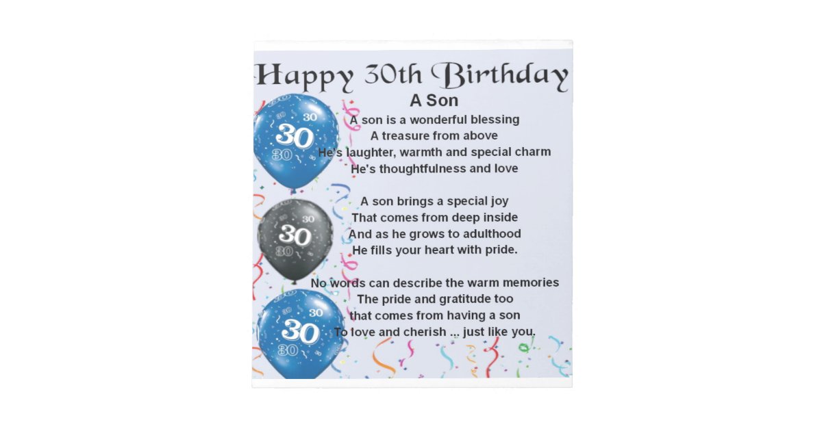 Son Poem - 30th Birthday Design Notepad | Zazzle