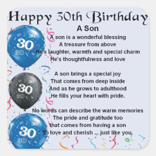 Son Poem - 30th Birthday Design Square Sticker