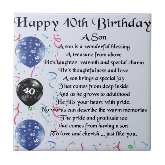 Son Poem 40th Birthday Design Ceramic Tile Zazzle