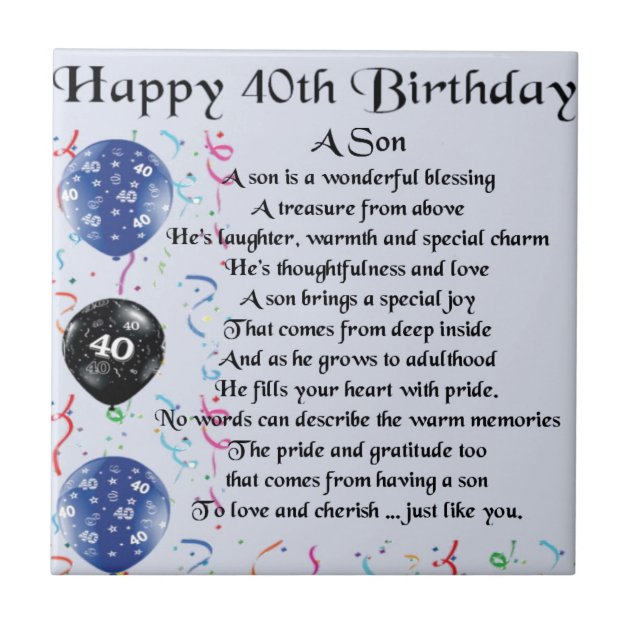 Son Poem - 40th Birthday Design Ceramic Tile | Zazzle