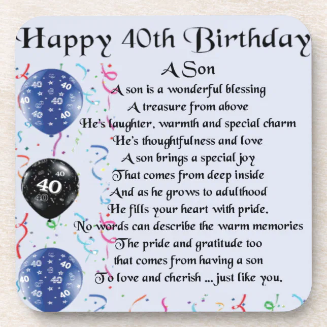 Son Poem - 40th Birthday Design Coaster | Zazzle