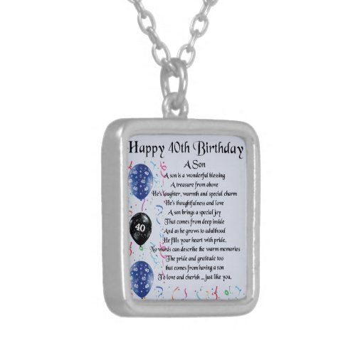 Son Poem - 40th Birthday Design Silver Plated Necklace | Zazzle