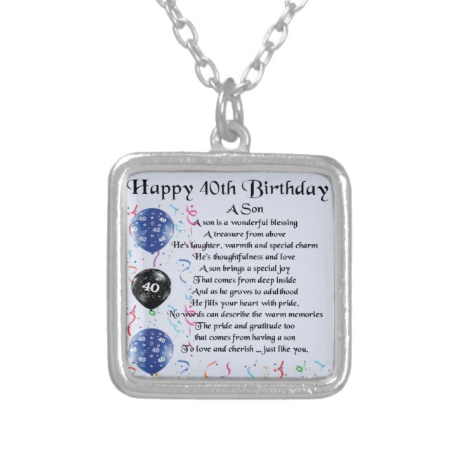 Son Poem  - 40th Birthday Design Silver Plated Necklace (Front)