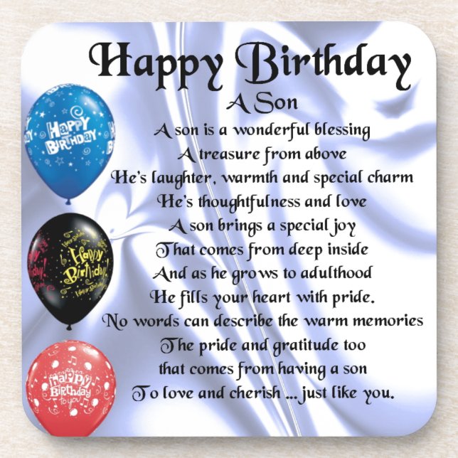 Son Poem  -  Happy Birthday Beverage Coaster (Front)