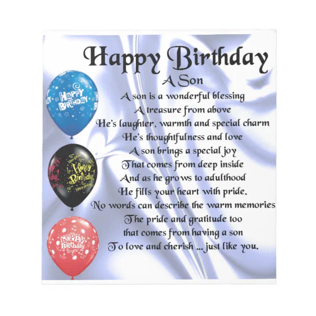 Son Poem - Happy Birthday Notepad | Zazzle