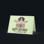 Son Puppy in Box Birthday Card<br><div class="desc">Birthday card. A (German Shorthaired) Pointer Puppy in a cardboard box. Congratulations. Customize this card for any age, recipient, color. A birthday to celebrate? Send a watercolor birthday card to your family and friends and wish them the sweetest birthday ever! This birthday card is available in some non English languages...</div>