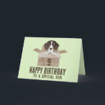 Son Puppy in Box Birthday Card<br><div class="desc">Birthday card. A (German Shorthaired) Pointer Puppy in a cardboard box. Congratulations. Customize this card for any age, recipient, color. A birthday to celebrate? Send a watercolor birthday card to your family and friends and wish them the sweetest birthday ever! This birthday card is available in some non English languages...</div>