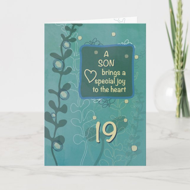 Son Religious 19th Birthday Green Hand Drawn Look Card (Front)