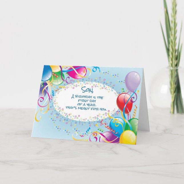 Son, Religious Joy Birthday Balloons Card (Front)