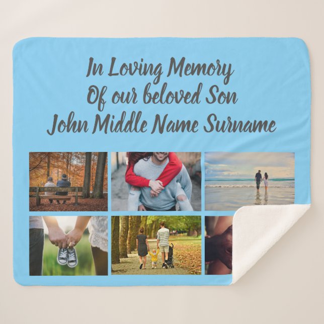 Son remembrance 6 photo collage memory wall sherpa blanket (Front (Horizontal))