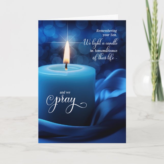 Son Remembrance Anniversary of Death Blue Candle Card (Front)