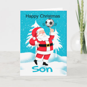 Son Soccer / Football Christmas Greeting With Snow Holiday Card