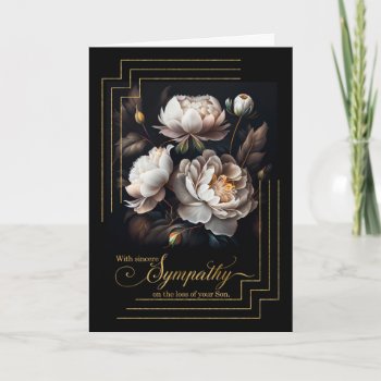 Son Sympathy White Magnolia Floral On Black Card by SalonOfArt at Zazzle