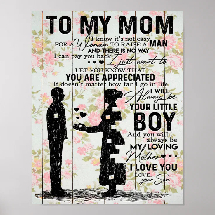Son To Mom Gift For Mom, Mom Birthday Gift Idea Poster Zazzle
