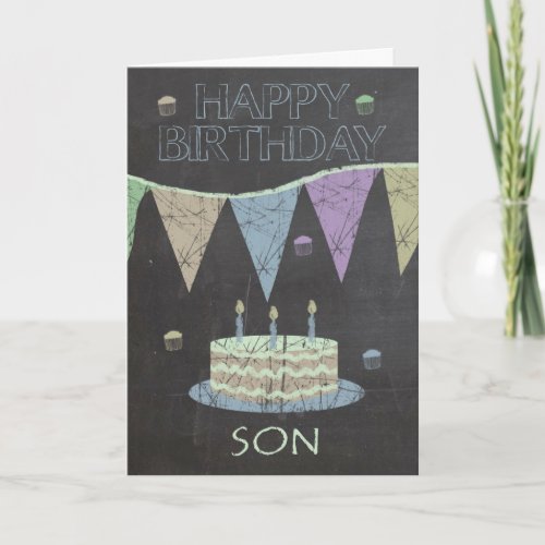 Son Trendy Chalk Board Effect, With Birthday Cake