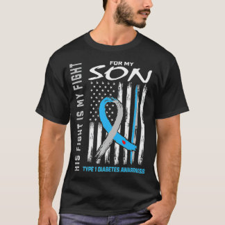 Son Type One Diabetes Awareness Ribbon American Fl T-Shirt