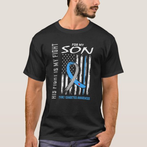 Son Type One Diabetes Awareness Ribbon American Fl T_Shirt