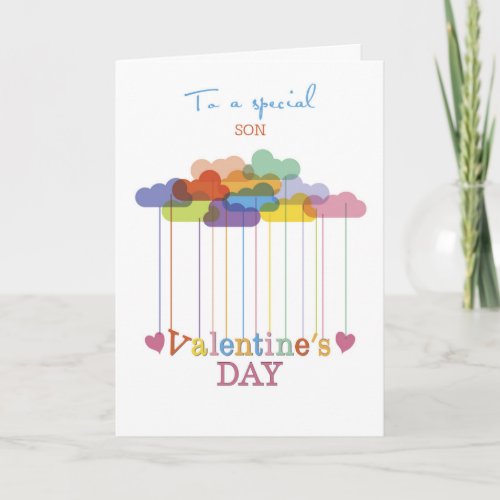 Son Valentine Rainbow Clouds and Hearts Holiday Card