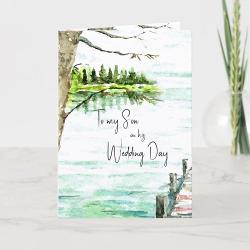 Son Wedding Day Watercolor Lake Card