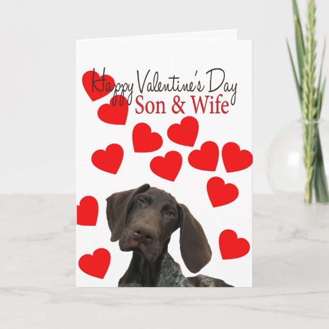 Son & Wife Glossy Grizzly Valentine Puppy Love Holiday Card (Front)