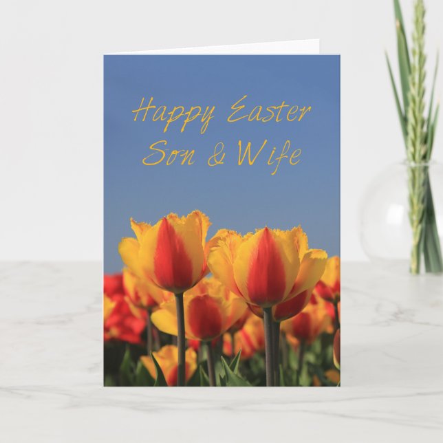 Son & Wife Happy Easter Holiday Card (Front)