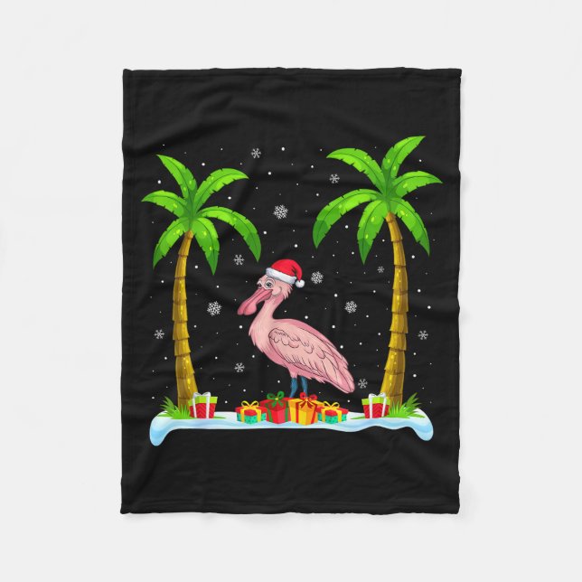 Sonbill Santa Hat Palm Tree Beach Xmas Pajama  Fleece Blanket (Front)
