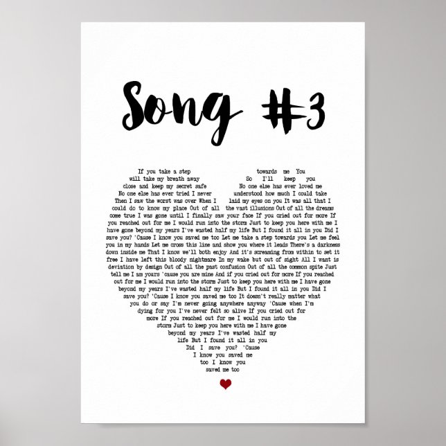 Song 3 Heart Song Lyric Wall Art Print (Front)
