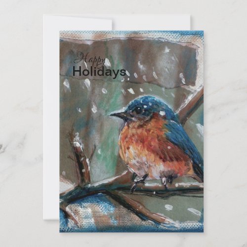 Song Bird Adorable Little Winter Blue Bird Holiday Card