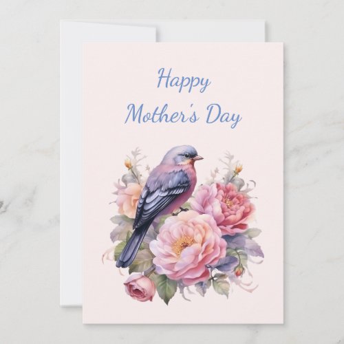 Song Bird Sitting atop Pink Peonies Mother's Day Holiday Card
