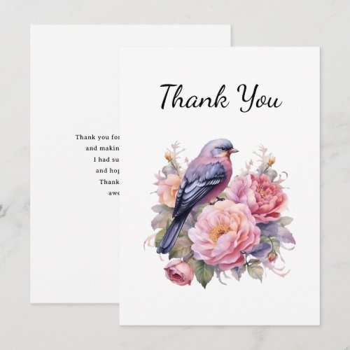 Song Bird Sitting atop Pink Peonies Thank You Card