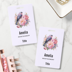 Song Bird Standing atop Pink Peonies Business Badge