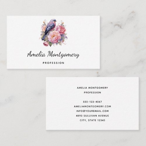 Song Bird Standing atop Pink Peonies Business Card