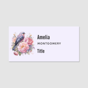 Song Bird Standing atop Pink Peonies Business Name Tag