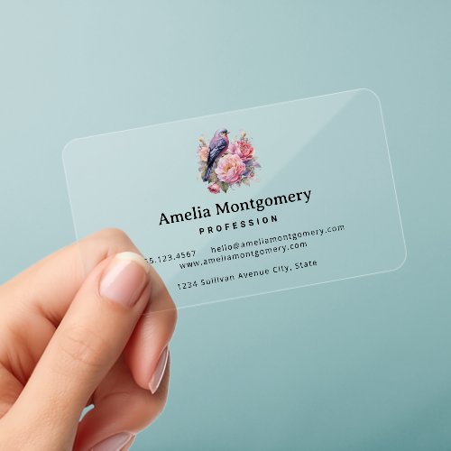 Song Bird Standing atop Pink Peonies Clear Business Cards