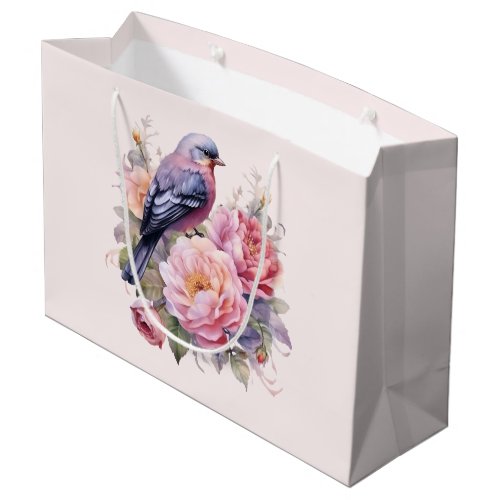 Song Bird Standing atop Pink Peonies Large Gift Bag