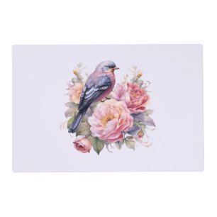 Song Bird Standing atop Pink Peonies Placemat