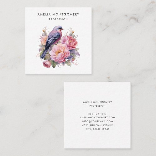 Song Bird Standing atop Pink Peonies Square Business Card