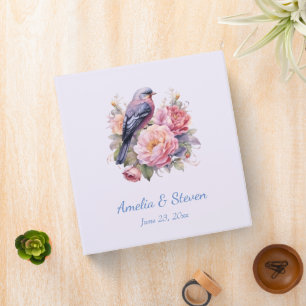 Song Bird Standing atop Pink Peonies Wedding 3 Ring Binder