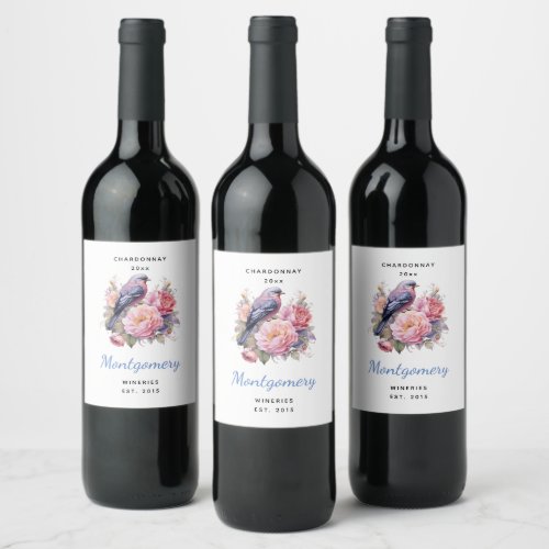 Song Bird Standing atop Pink Peonies Wine Making Label