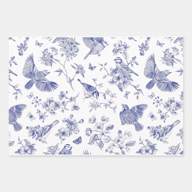 Song Bird Toile Wrapping Paper Sheets (Front 2)