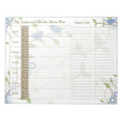 Song Birds Floral Weekly Personalized Meal Planner