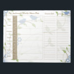 Song Birds Floral Weekly Personalized Meal Planner Notepad<br><div class="desc">You can personalize the name on this handy blue, green, brown, and white song birds leafy floral personalized weekly menu plan or meal planner calendar tear away notepad. Just fill it in each week and then tear it away to get to the next blank week. It includes meal planning for...</div>