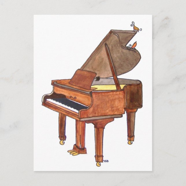 Song Birds on Grand Piano Watercolor Postcard (Front)