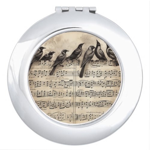 song birds sitting on musical composition compact mirror