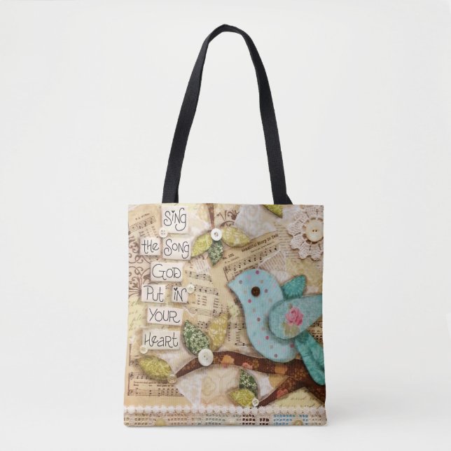 "Song in Your Heart" Bird 16"x16" Tote Bag (Front)
