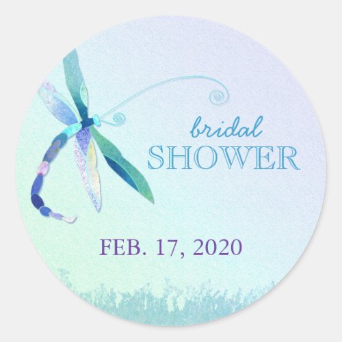 Song of Blue Dragonfly Bridal Shower Classic Round Sticker