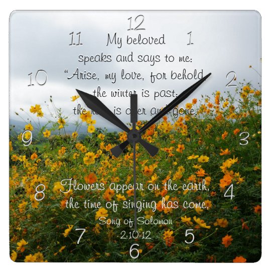 Song Of Solomon 210 12 Bible Verse Flowers Square Wall Clock