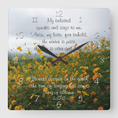 Song of Solomon 210_12 Bible Verse Flowers Square Wall Clock