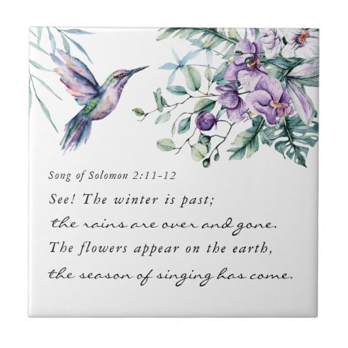 Song of Solomon 211_12 Hummingbird Flowers Bible Ceramic Tile