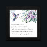 Song of Solomon 2:11-12 Hummingbird Flowers Bible Gift Box<br><div class="desc">Beautiful gift box with inspirational quote scripture depicts a lovely floral watercolor design with a hummingbird, simple lavender and purple flowers and greenery. It features an encouraging Bible Verse Song of Solomon 2:11-12, "For behold, the winter is past; the rain is over and gone. The flowers appear on the earth,...</div>